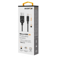 Aligator datový kabel s prodlouženým micro USB, 2A, černý