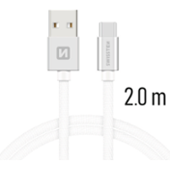 Swissten Textile USB / USB-C 2,0 m stříbrný